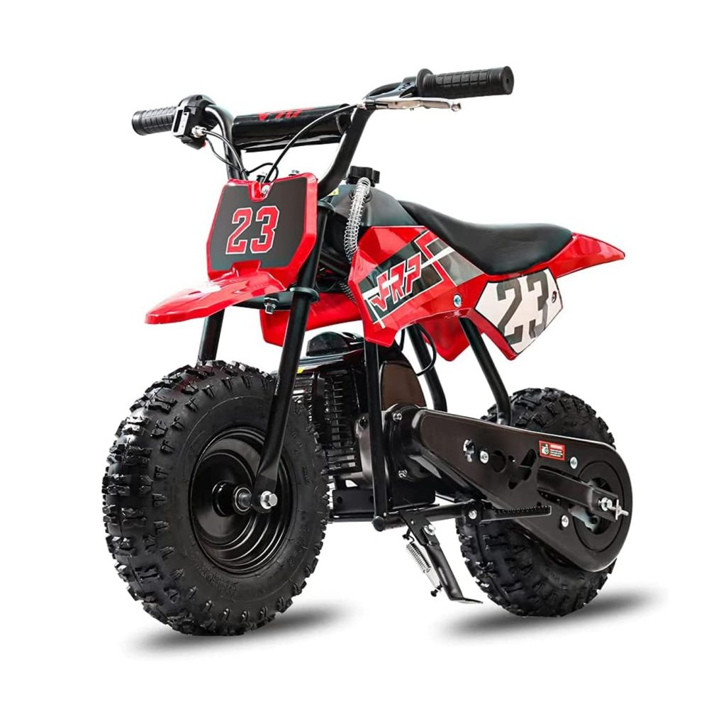 red and black enduro dirt bike with knobby tires