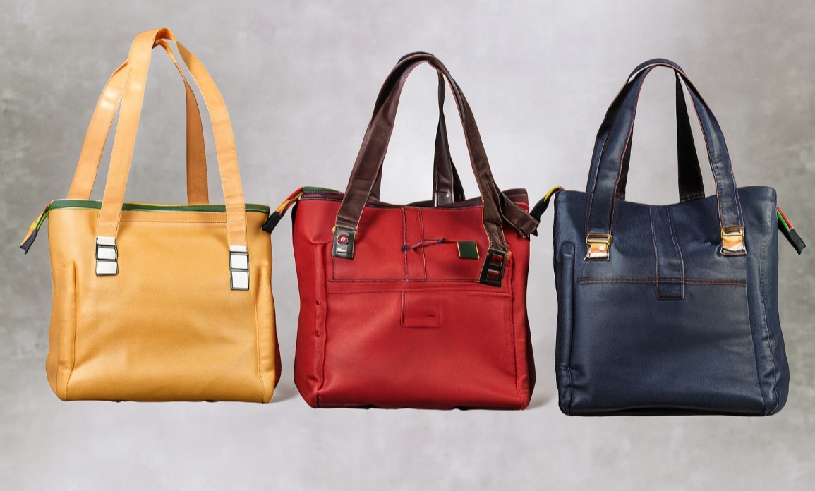 selection of men's tote bags in different styles and colors
